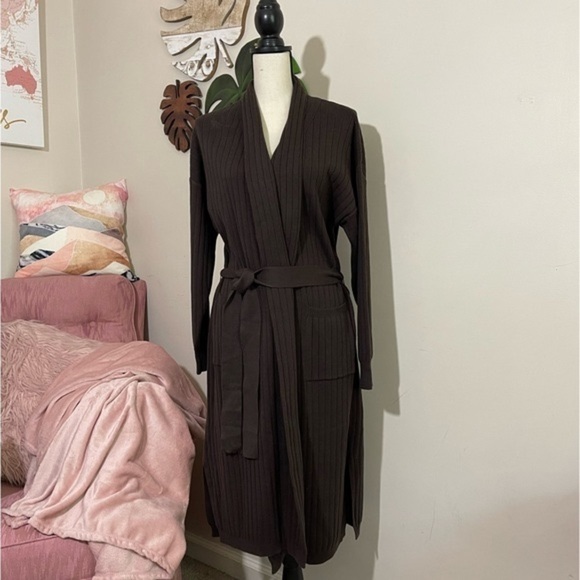 Line & Dot Long Belted Ribbed Cardigan in Brown Sz. Medium - NWT - Picture 10 of 13